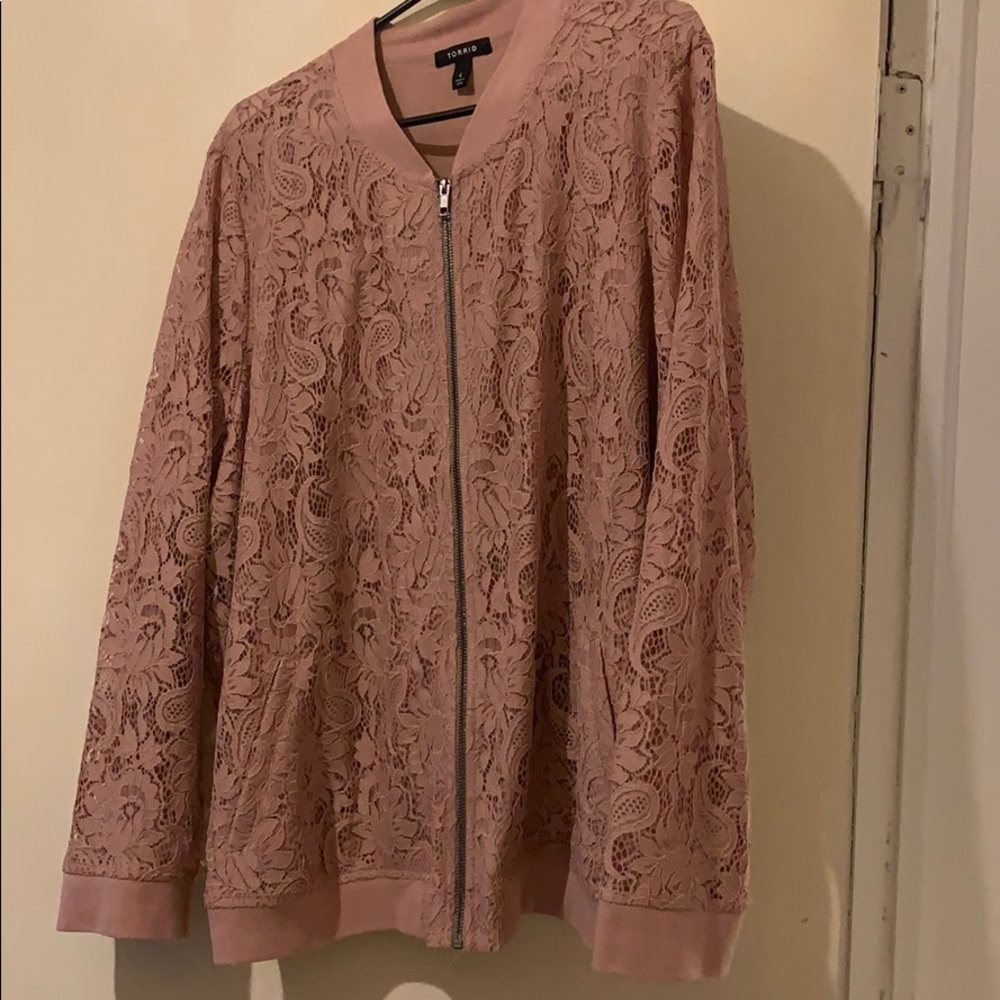 Dusty Pink Lace Bomber Jacket